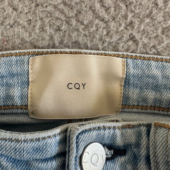 CQY Jeans Light Wash High Rise Straight Distressed Raw Hem - Picture 7 of 16